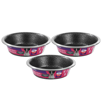 3x Paws & Claws Pet/Dog 14cm/400ml Stainless Steel Bowl Speckled Gunmetal