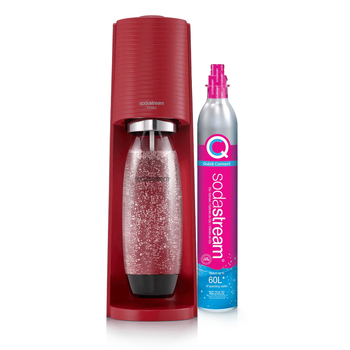 SodaStream Terra Classic Sparkling Water Maker w/60L Cylinder & 1L Plastic Bottle Red