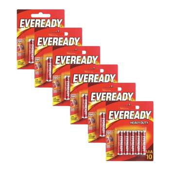 6x 10pc Eveready AAA Heavy Duty Zinc-Carbon Battery For Most Devices