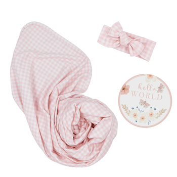 Living Textiles Newborn Baby Infant Gift Set Blush Gingham