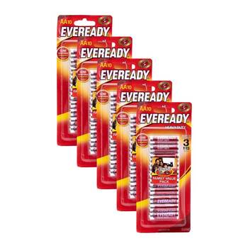 5x 10pc Eveready AA Heavy Duty Zinc-Carbon Battery For Most Devices