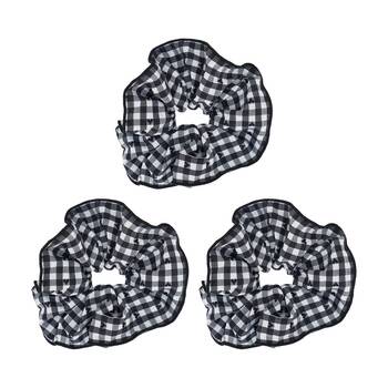 3PK Annabel Trends Tamed Scrunchie Women's Hair Accessory 22.5cm Black Gingham