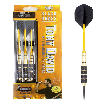 12pc Formula Sports Tony David 25g Black Brass Barrel Darts w/ Case