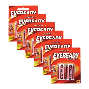 6x 2pc Eveready C Heavy Duty Zinc-Carbon Battery For Most Devices