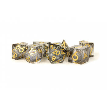 7pc Fanroll by Metallic Vanishing Oil Liquid Core RPG Tabletop Dice Set - Black