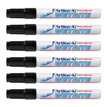 12PK Artline 47 Wetrite 1.5mm Bullet Nib Permanent Marker - Black