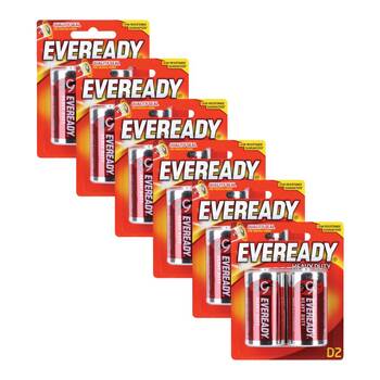 6x 2pc Eveready D Heavy Duty Zinc-Carbon Battery For Most Devices
