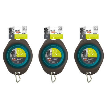 3PK M-Pets 420ml On The Road Foldable Portable Bowl Travel Feeding Container TURQ