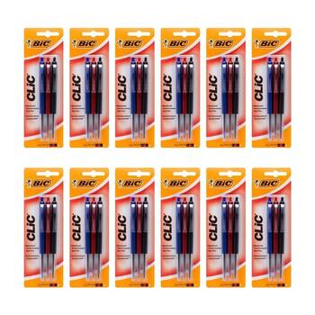 12x 3pc BIC Clic Retractable Ballpoint Pen Writing Ballpen School Stationery