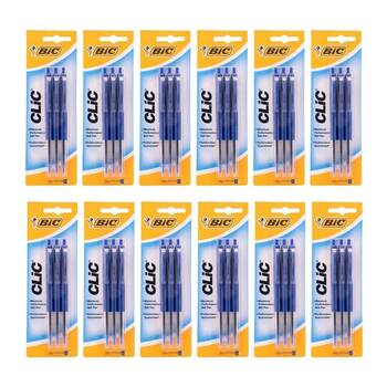 12PK 3pc BIC Clic Medium Ballpoint 1mm Writing Ballpen Blue School Stationery