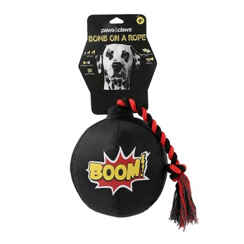 Paws & Claws Pet/Dog 45cm Bomb-On-A-Rope Oxford Toy - Black