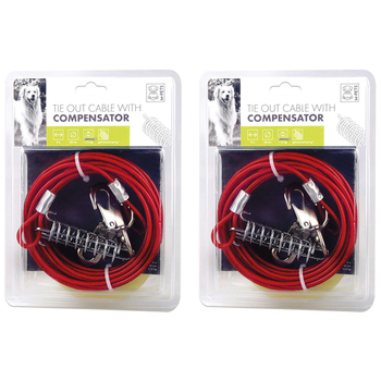 2PK M-Pets 8m Dog/Puppy Pet Tie Out Safe/Secure Outdoor Cable Lead w/ Compensator