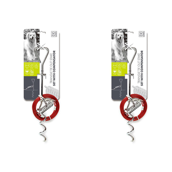 2PK M-Pets 3.5m Dog/Puppy Pet Triangle Secure Tie Out Stake Set w/ Compensator Cable