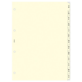 Filofax A4 Index A-Z Filler 2 Letters/Tab Memo/File Organiser Cream