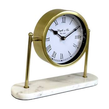 SS Collective Round Faced Gold Table/Desk Clock W/ Marble Base Stand 27x22cm