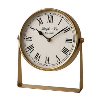SS Collective Round Faced Table/Desk Clock On Stand W/ Roman Numerals 26cm