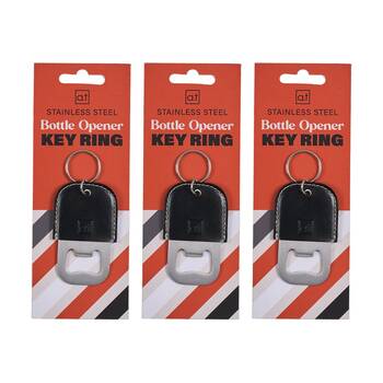 3PK Annabel Trends Mens Stainless Steel Bottle Opener Key Ring 7.5x4.5cm