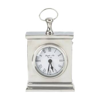 SS Collective Small Rectangle Faced Mantle Clock W/ Roman Numerals Silver