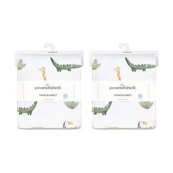 2PK The Peanutshell Safari Dreams Animal Printed Velour Blanket Baby Ivory
