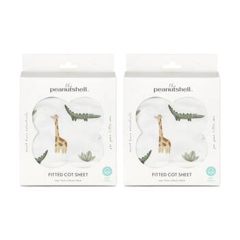 2PK The Peanutshell 100% Jersey Cotton Safari Dreams Cot Fitted Sheet 77x135cm