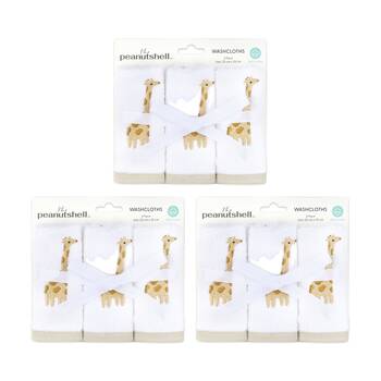 3x 3Pc The Peanutshell Safari Dreams Giraffe Childrens Washcloths 100% Cotton