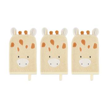 3PK The Peanutshell Safari Dreams Giraffe 100% Cotton Kids Bath Washmit Brown