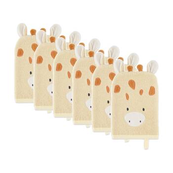 6PK The Peanutshell Safari Dreams Giraffe 100% Cotton Kids Bath Washmit Brown
