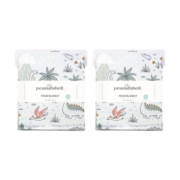 2PK The Peanutshell Dinosaur Animal Printed Velour Blanket Baby Sage Green/White