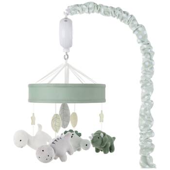 The Peanutshell Children Musical Lullaby Mobile For Cot W/ Dinosaurs Sage Green
