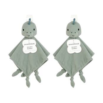 2PK The Peanutshell Dinosaur Children's Security Blanket Soft Toy Green