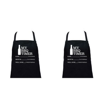 2PK Annabel Trends Screen Print Cotton Apron 60x80cm BBQ Timer Black