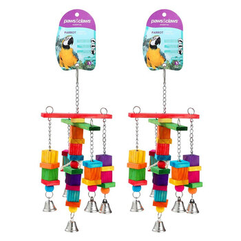 2PK Paws And Claws  Parrot Large Wood + Rope Toy W/ Bell 35X15Cm 