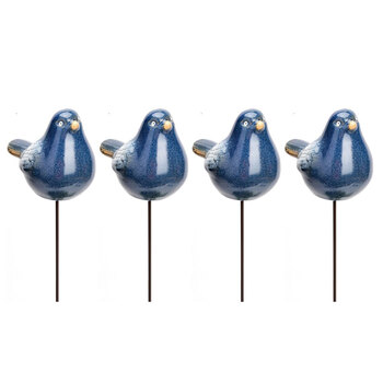 4x Garden Ceramic 11.5cm Birds on Stick Outdoor Decor - Blue