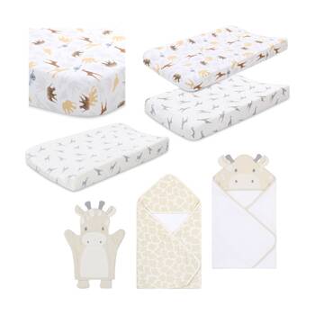 7pc Animal Planet Giraffe Baby Cot Bedding Set & Bath Towels Beige/White
