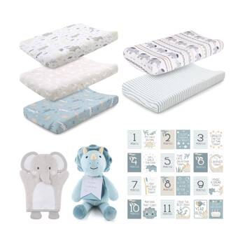 8pc The Peanutshell Side Sleeper Boy Baby Bedding Bundle & Plush Toys Blue