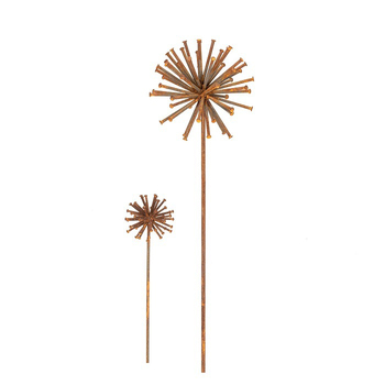 2pc Garden Rust Metal 50/90cm Stake Dandelion Set Outdoor Decor