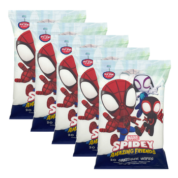 5x 20pc Spidey And His Amazing Friends Antibacterial Wet Wipes