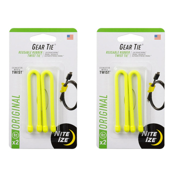 2x 4pc Nite Ize 6in Rubber Gear Tie Reusable Twist Organiser - Yellow