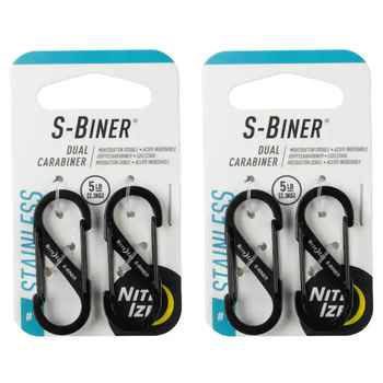 2x 2pc Nite Ize S-Biner 4cm Stainless Steel Dual Carabiner #1 - Black