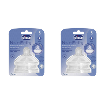 2x Chicco Nursing Baby NaturalFeeling Food Flow Silicone Teat 6m+