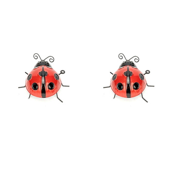 2x Garden 14cm Metal Ladybug Ornament Decor Large - Red