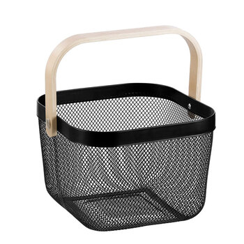 Boxsweden Mesh Storage Basket 25X25X17cm w/Birch Wood Handle Black