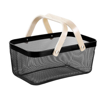 Boxsweden Mesh Storage Basket 40X25X17cm w/Birch Wood Handle Black