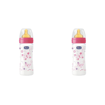 2PK Chicco Nursing Baby Well-Being Latex 250ml Feeding Bottle/Teat 2m+ Girl