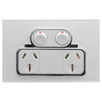Doss Acrylic Plate Double Powerpoint Switch 250V 10A GPO 74x115mm White