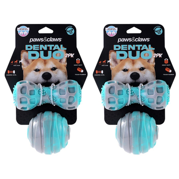 4pc Paws & Claws Dental Duo Pet Dog TPR Ball & Baton Blue