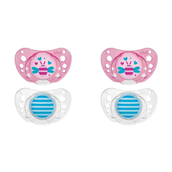 2x 2pc Chicco Nursing Bee/Stripes Physio Air Latex Soother 16-36m Girl