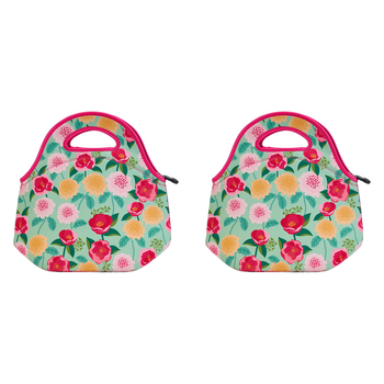 2PK Annabel Trends Neoprene Lunch Bag - Camellias Mint