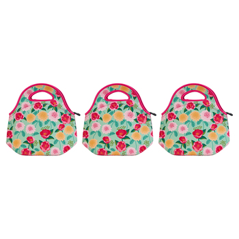 3PK Annabel Trends Neoprene Lunch Bag - Camellias Mint