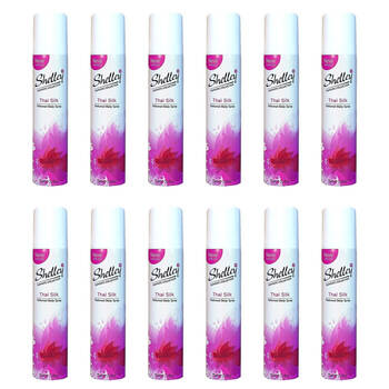 12PK Shelley Deodorant Body Spray Thai Silk 75ml All-Day Odour Control